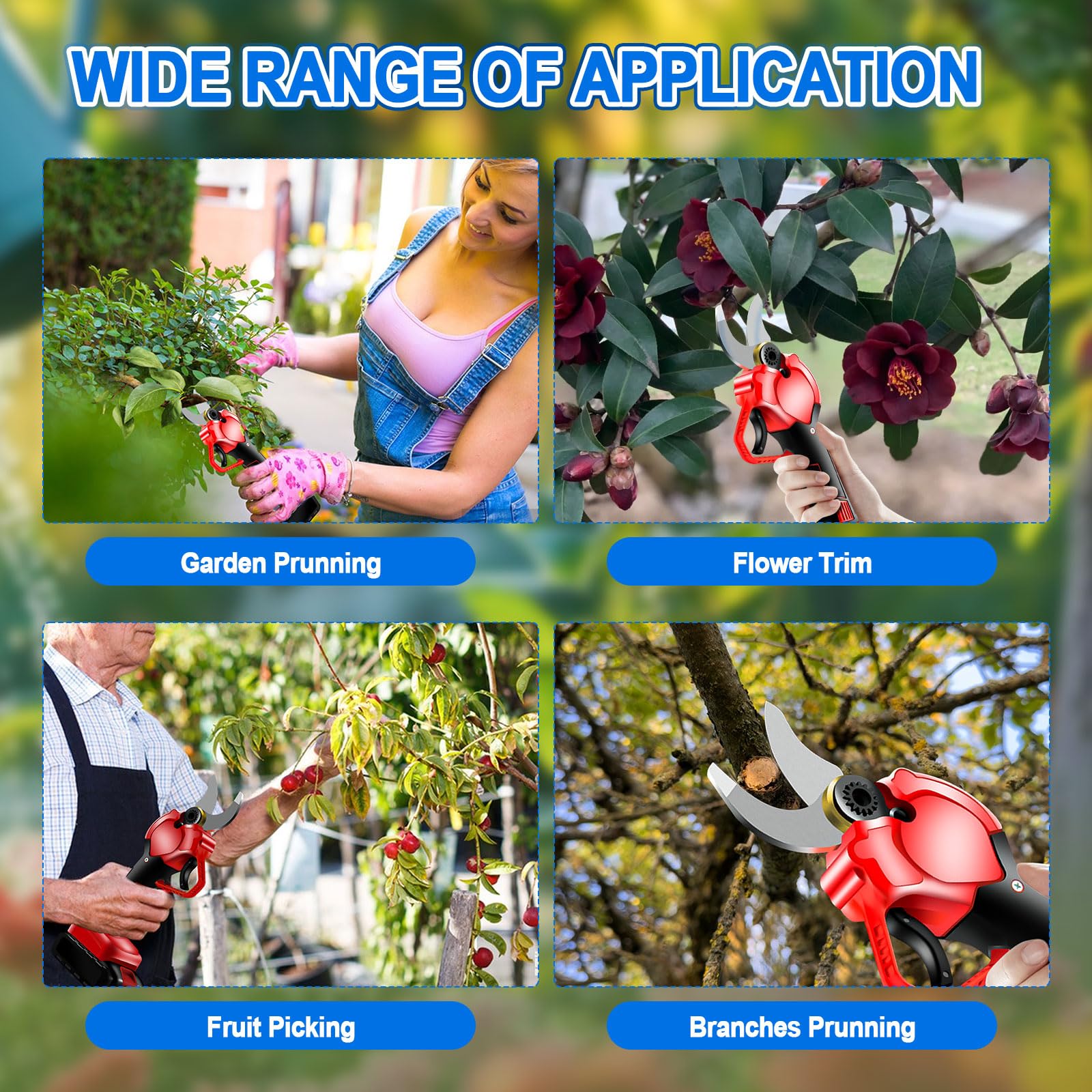 Electric Pruning Shears, 40mm(1.6 Inch) Cutting Diameter, Rechargeable Brushless Electric Secateurs Electric Pruner Branch Cutter for Gardening Branches Ggrass Trees