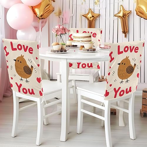Miniatura 5 de Juego de 6 fundas decorativas con diseño de pájaros de dibujos animados "I Love Your Valentine" para sillas de dormitorio, lavables, para sillas de