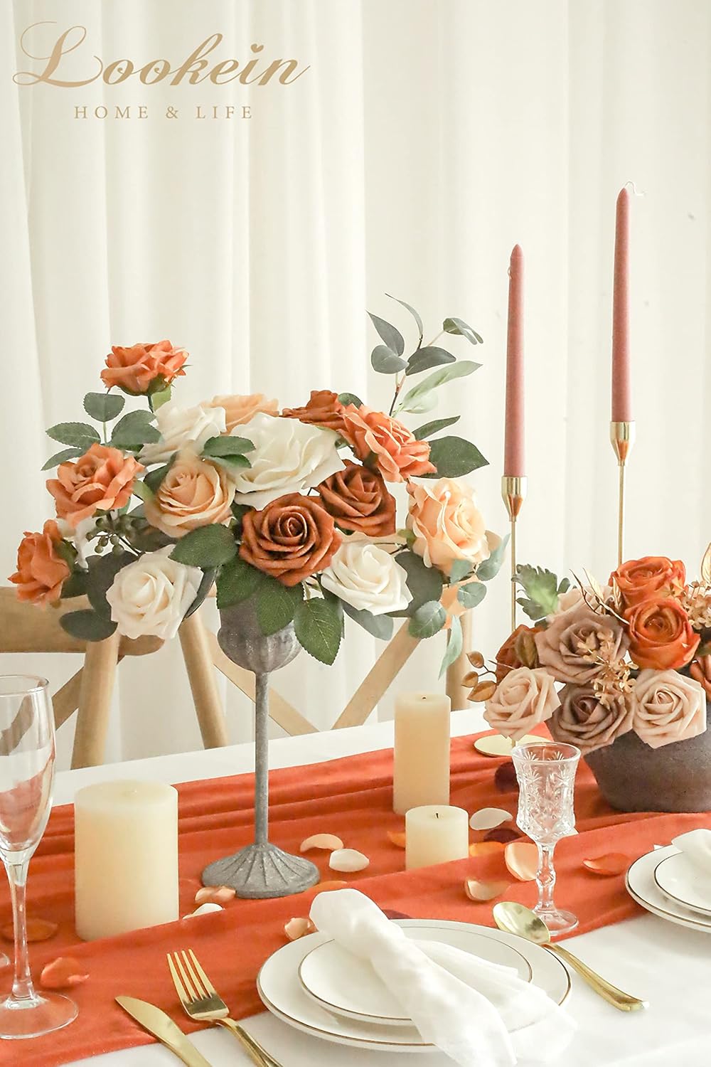 Lookein Artificial Flowers Box Set 5 Style Flowers for DIY Wedding Decoration Bouquet Table Centerpieces Aisle Arch Flower Decoration Bridal Shower Party Home Decor, Charming Terracotta - Image 2