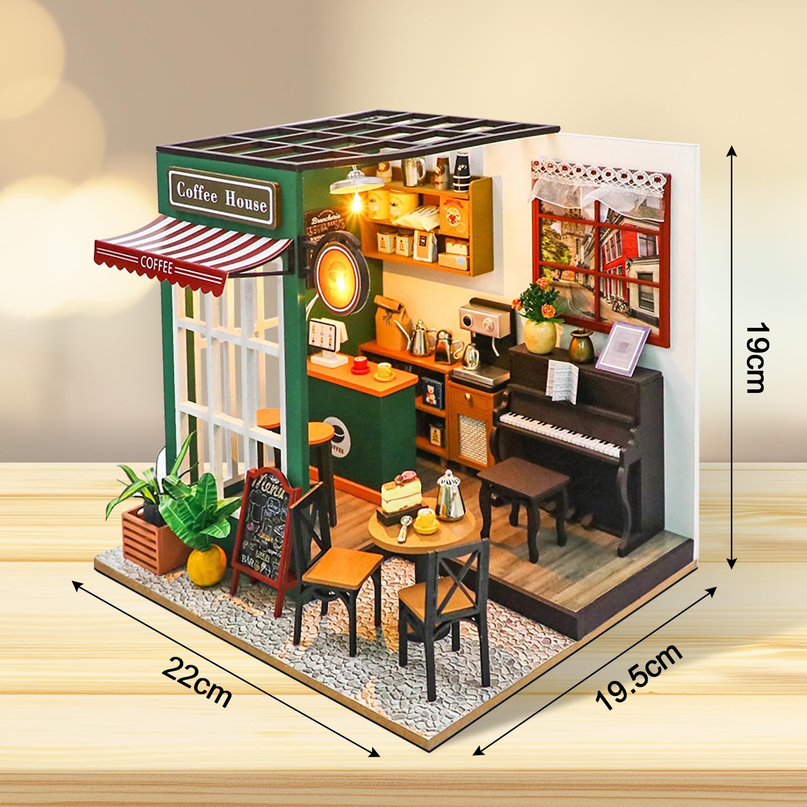 Kit DIY Maison Miniature Cuteefun - Café En Bois Avec Meubles, Cadeau Créatif Anniversaire Noël