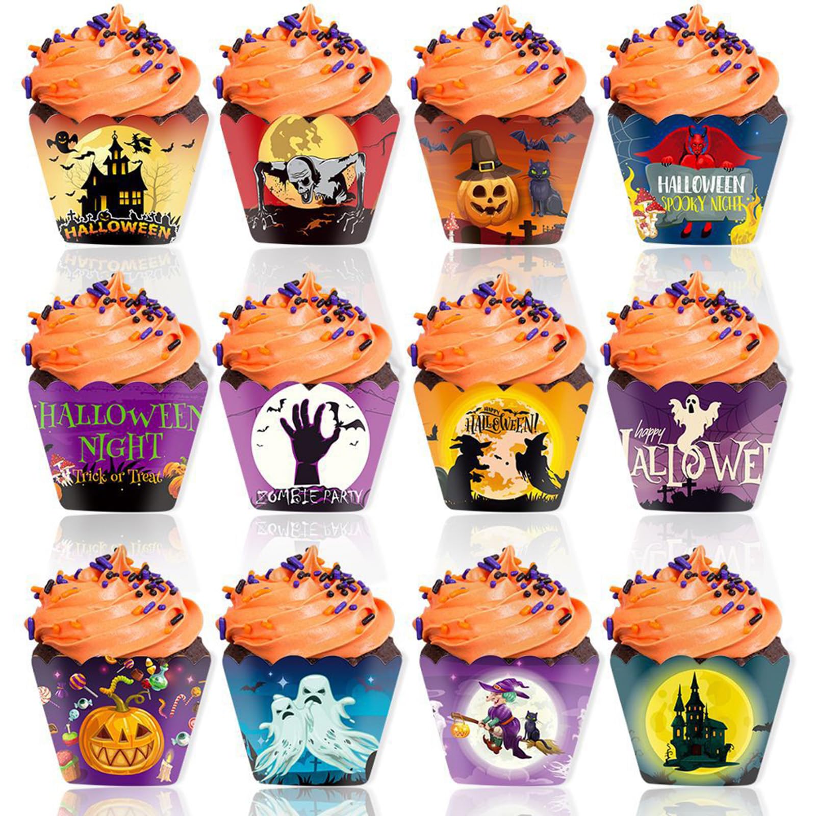 12 Pcs Halloween Paper Cupcake Liners, Halloween Cupcake Wrappers Cupcake Paper Halloween Muffin Cases for Wedding, Birthday, Halloween (Style 1)
