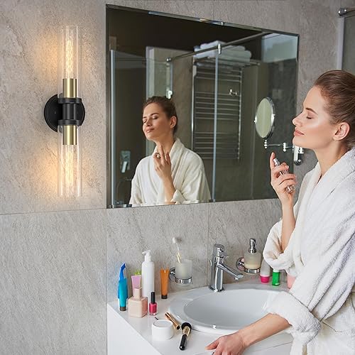 Miniatura 4 de Espird Lámparas de baño de 2 luces negras y doradas, luces de tocador de baño sobre espejo, apliques de pared, iluminación industrial de baño,