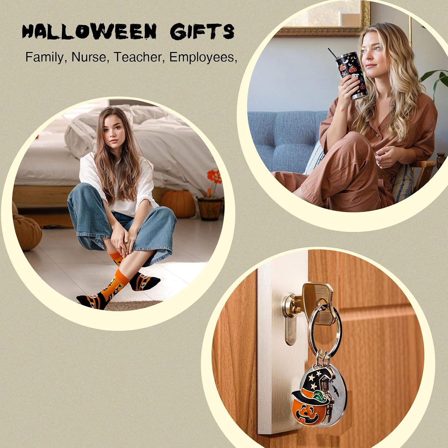 Halloween Gifts Set, 5PCS Halloween Tumbler Set Includes 20oz Tumbler with Lids and Straw Socks Keychain Thanks Card, Cute Pumpkin Gift for Women image 5