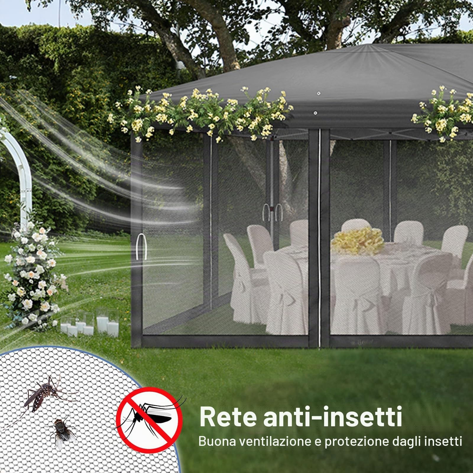 LEADZM Gazebo pieghevole, 3 x 6 m, impermeabile, protezione UV 50+, regolabile in altezza con 6 zanzariere, stabile, ideale per giardino, terrazza, campeggio e uso commerciale, antracite