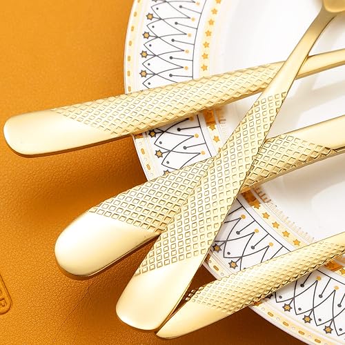 Miniatura 5 de Juego de cubiertos martillados dorados modernos de acero inoxidable para 4 tenedores, cuchillos y cucharas, utensilios de comedor para fiesta,