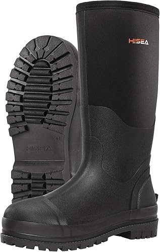 HISEA - Botas de trabajo para hombre, botas de lluvia de neopreno, botas para barro con suela aislante