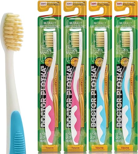 Miniatura 5 de MOUTHWATCHERS Cepillo de dientes manual suave para niños, paquete económico de 4, cepillos de dientes rosas para niños y adolescentes, ultra limpio,