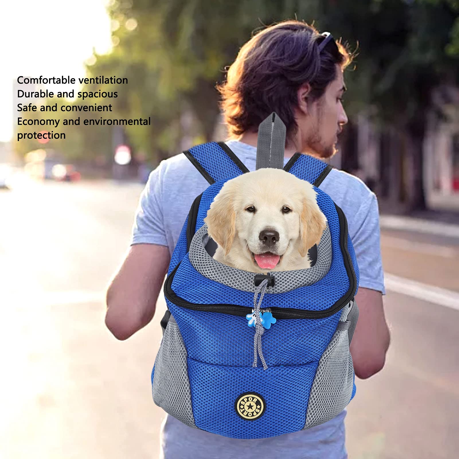 Zaino per animali domestici Zaino da trasporto Traspirante Comodo Spazioso Durevole Borsa da viaggio per escursionismo all'aperto Campeggio con tessuto Oxford e poliestere per (Blu)