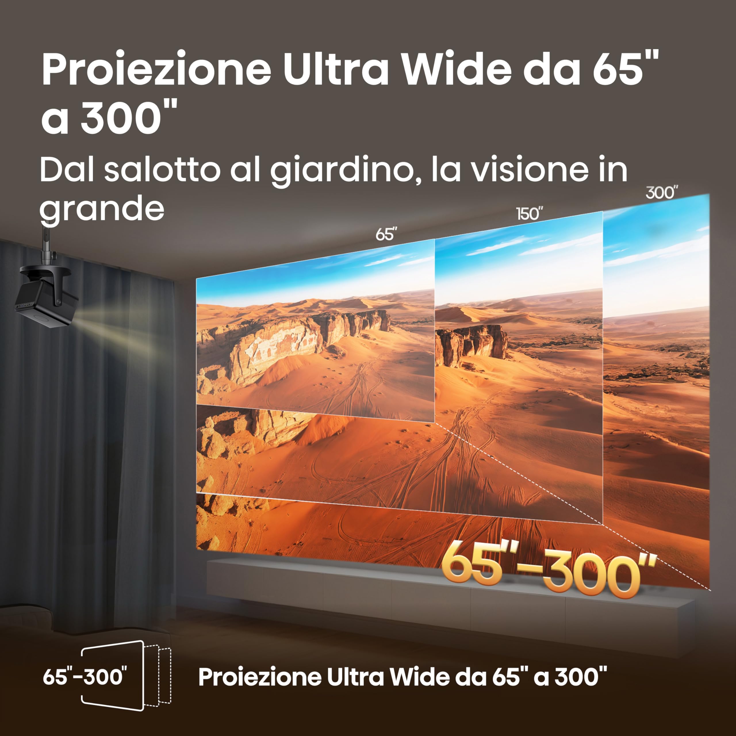 Hisense Proiettore Laser C3, Proietta immagini da 65 a 300" in 4K, 2500 ANSI lumen, Smart OS VIDAA, Risoluzione 4K, Teconologia a Triplo Laser, Zoom Ottico, Dolby Vision, HDR10+, Audio JBL 20W