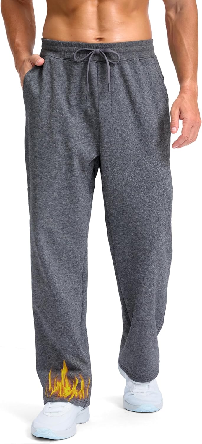 Soothfeel Men's Fleece Sweatpants Cotton Open Bottom Straight Leg Baggy Winter Warm Pants Sweatpants