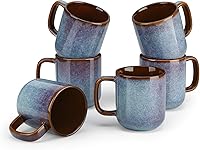 vancasso Onion Series Coffee Mugs Set of 6 - 12oz Ceramic Cups with Unique Reactive Glaze, Handles, Microwave & Dishwasher Safe, Blue Gift for Coffee Tea Lovers