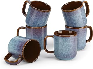 vancasso Onion Series Coffee Mugs Set of 6 - 12oz Ceramic Cups with Unique Reactive Glaze, Handles, Microwave & Dishwasher Safe, Blue Gift for Coffee Tea Lovers
