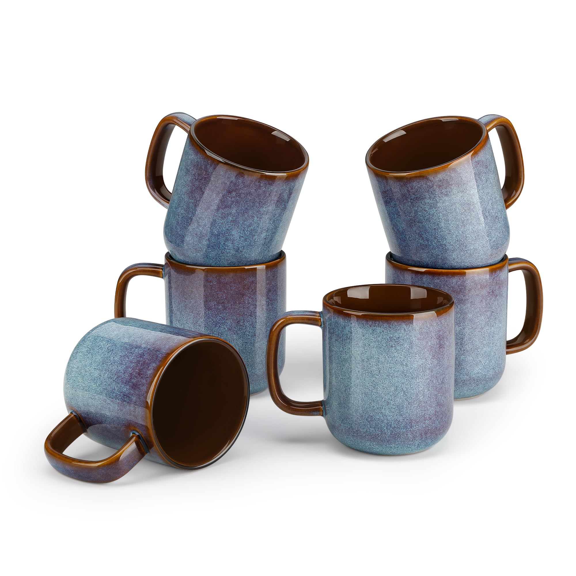 vancasso 12 oz Coffee Mugs Set of 6, Unique Blue Ceramic Glaze Coffee Cups, Dishwasher & Microwave Safe Tea Cup Set for Cappuccino Latte Cocoa, Gift Ready Holiday Present Dinnerware, Series Onion