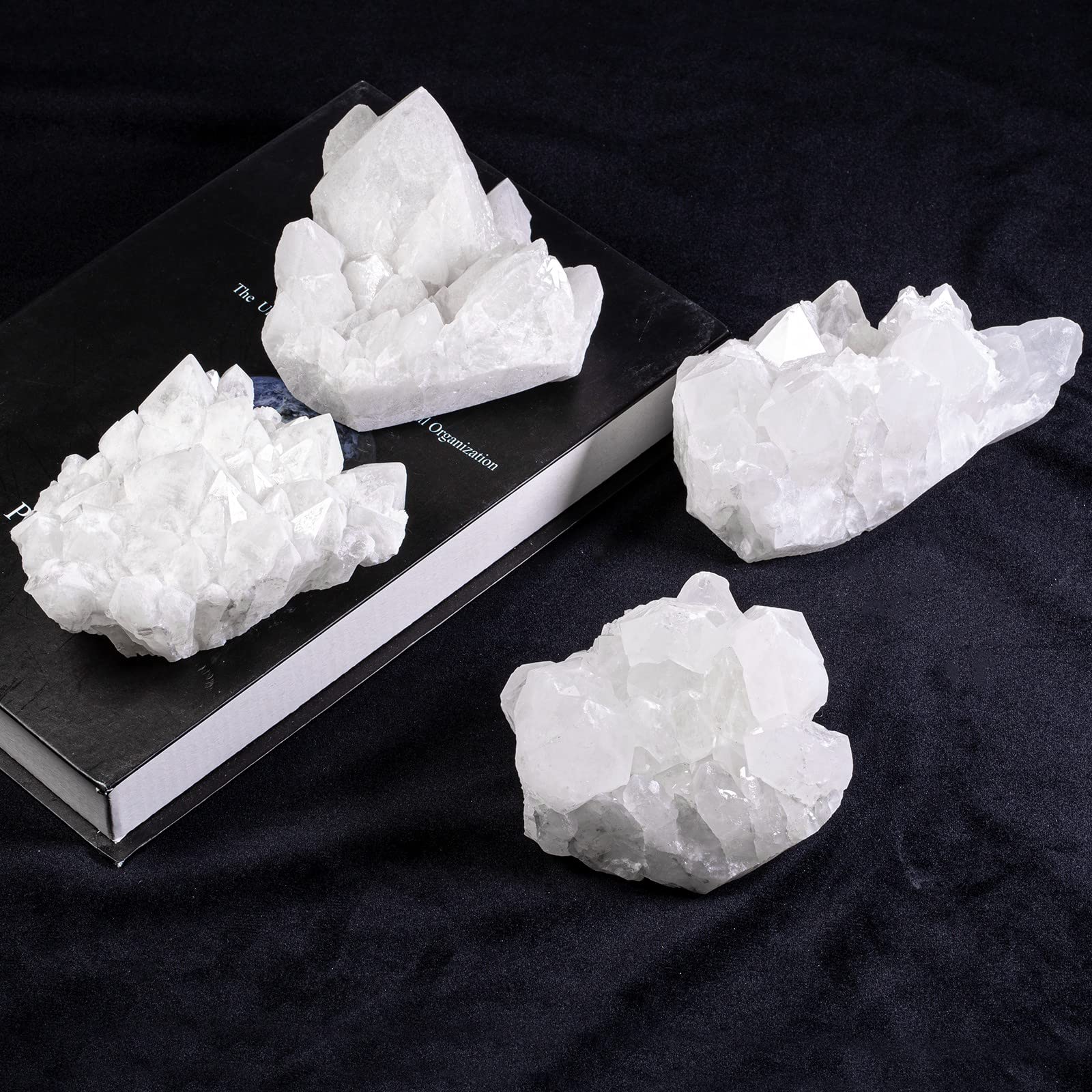 Nupuyai Pierres Brutes Naturelles de Cristaux de Roche, Pierre de Guérison de Géode Drusy de Quartz Clair pour la Décoration de Bureau à la Maison, 1.07-1.62lb