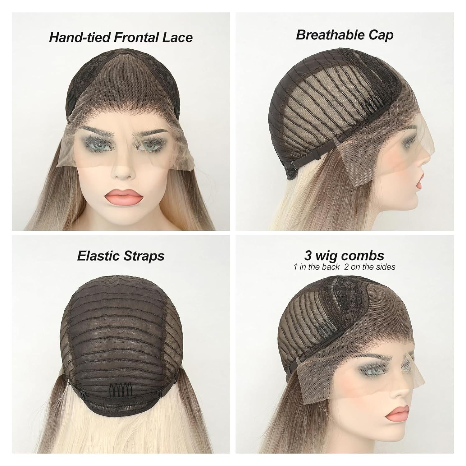Ombre Blonde 13x4 Inch Lace Front Wig for Women Girls Long Straight Dark Brown to Platinum Blonde Synthetic Wigs For Daily Wearing (Ombre Blonde, 24 inch)