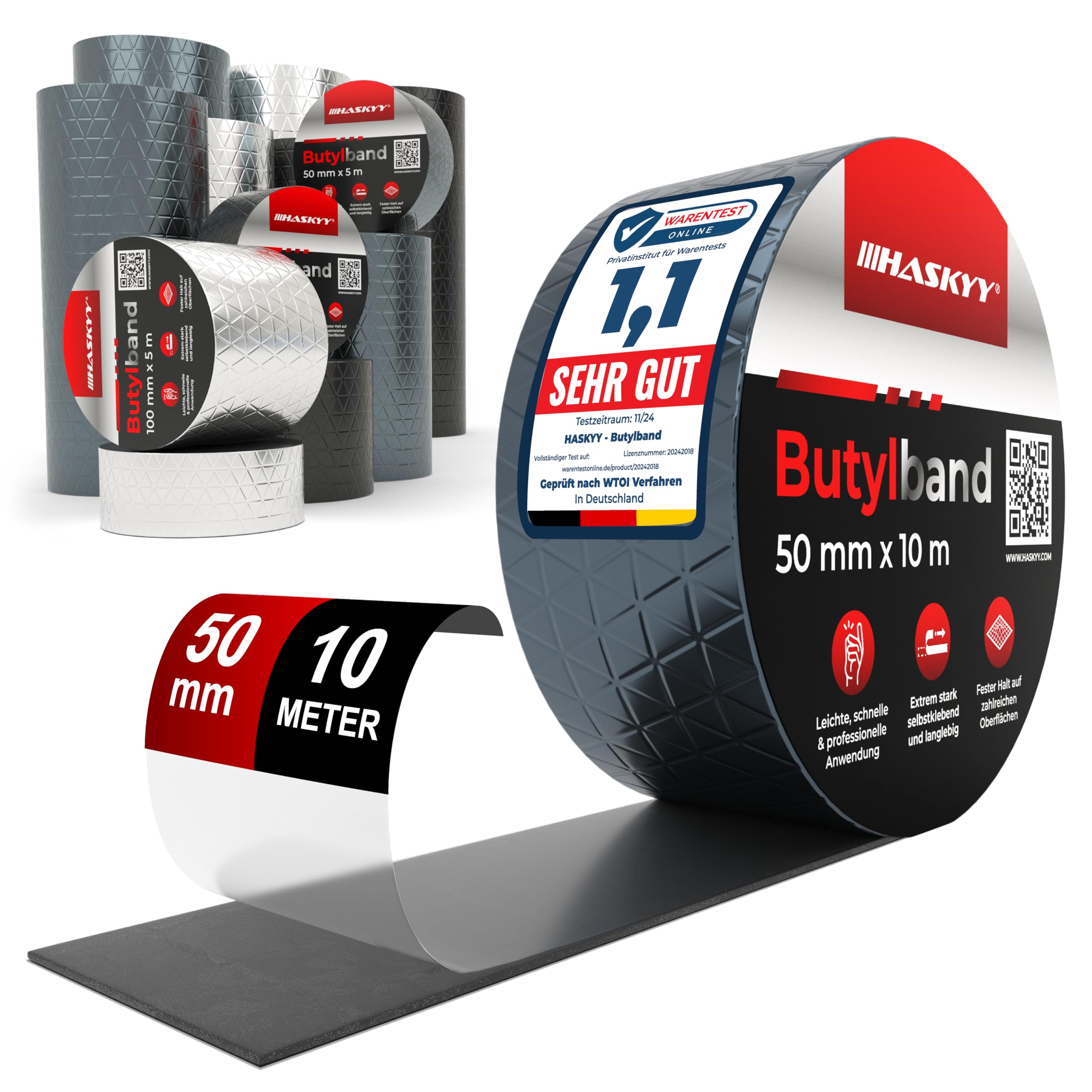 HASKYY Wasserdichtes Klebeband Butylband I 50mm*10m Anthrazit hochwertig selbstklebend mit Aluminiumfolie I Butyl-Tape alterungsbeständig korrosionsbeständig UV-beständig