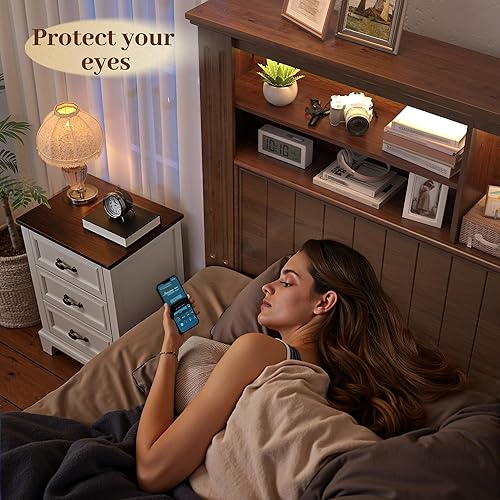 Miniatura 5 de EnHomee Estructura de cama Queen con 4 cajones de almacenamiento, estructura de cama tamaño Queen con cabecera, cama Queen con luces LED y puertos