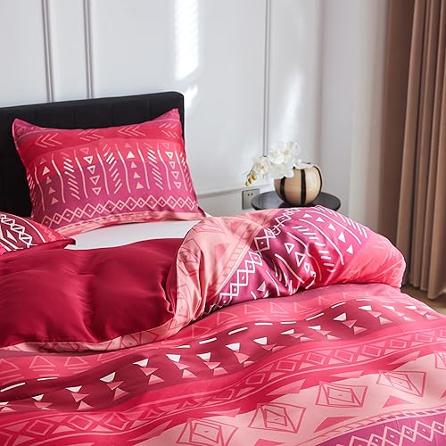 Miniatura 9 de Simple&Opulence Juego de funda de edredón de 3 piezas con diseño geométrico tribal azteca de lujo, 100% viscosa de bambú, ropa de cama suave y