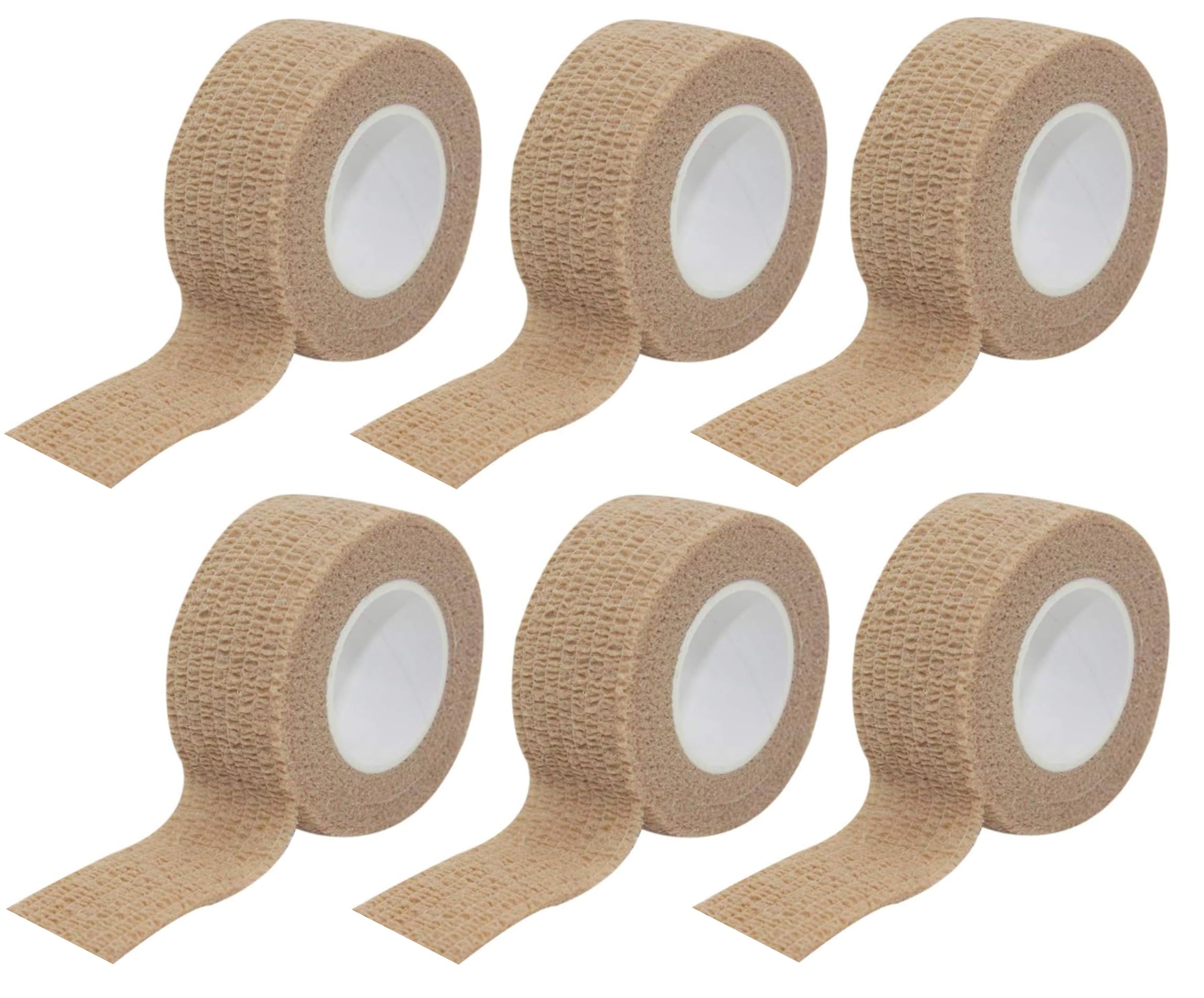 AmeriCan Goods 6/Pack Tan Cohesive Bandage Wrap Self-adherent 5 Yards Roll Elastic Breathable Non Woven Stretch First Aid Tape (1