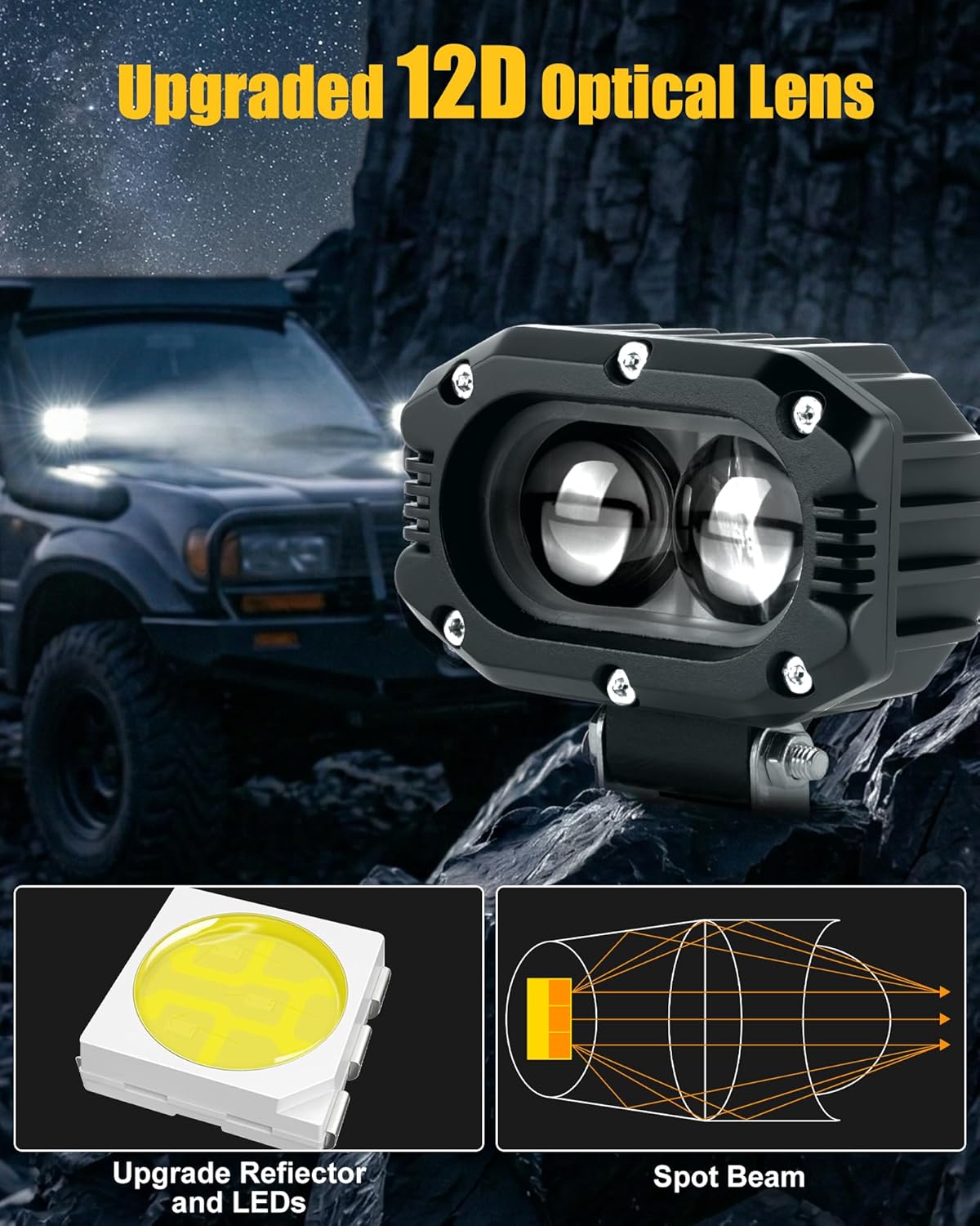 4 Inch LED Pod Lights, 48W Square Offroad Driving Lights Super Bright 120° White Spotlight Combo Beam LED Auxiliary Light Bar with Wiring Harness Kit for Motorcycle Jeep Wrangler Truck Pickup ATV UTV