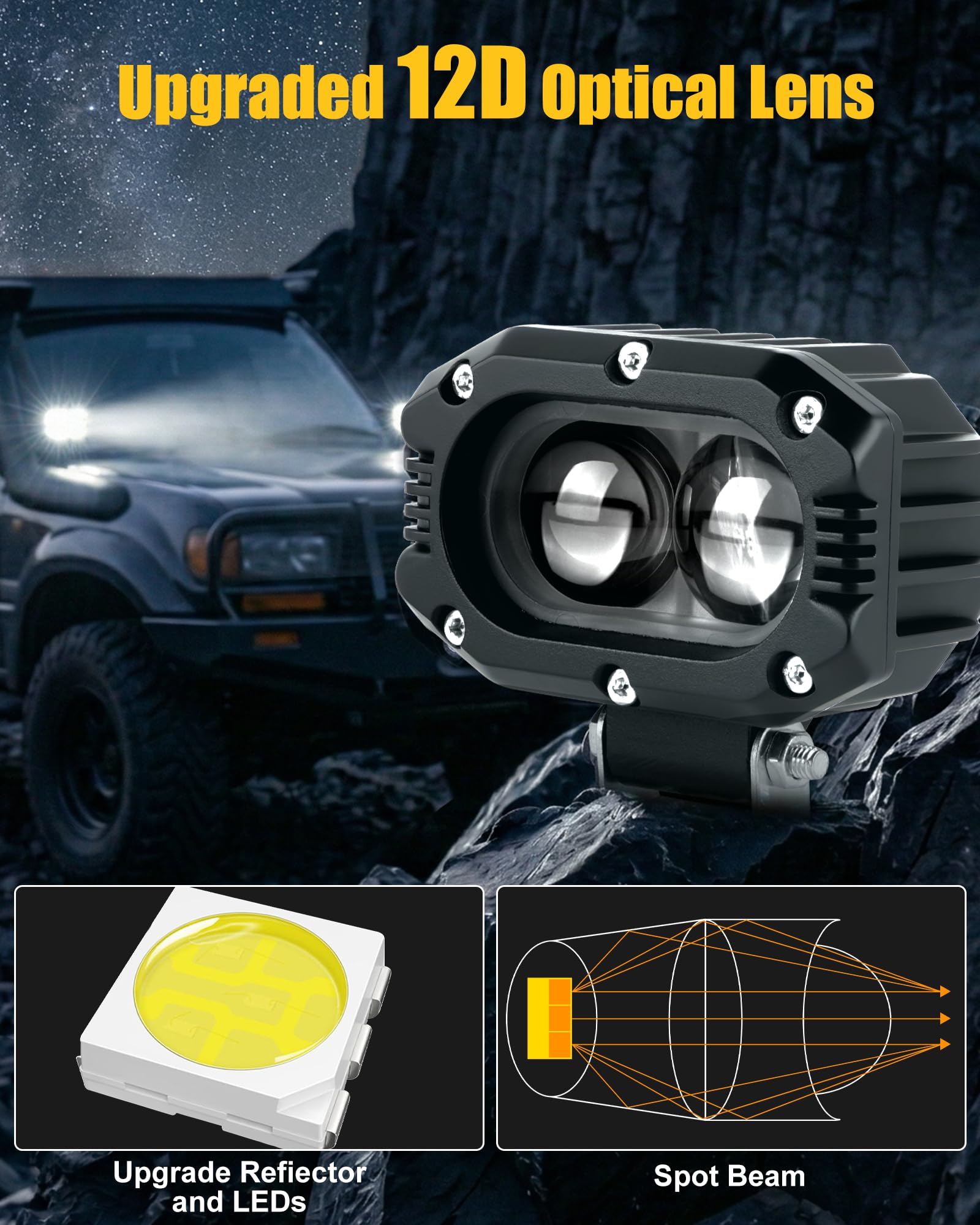 LIGBT 2 Stück 4 Zoll LED Arbeitsscheinwerfer 96W kaltweiß 6000K, 12V 24V Zusatzscheinwerfer Fernlicht, IP68 Rückfahrscheinwerfer für Offroad SUV LKW ATV UTV Traktor