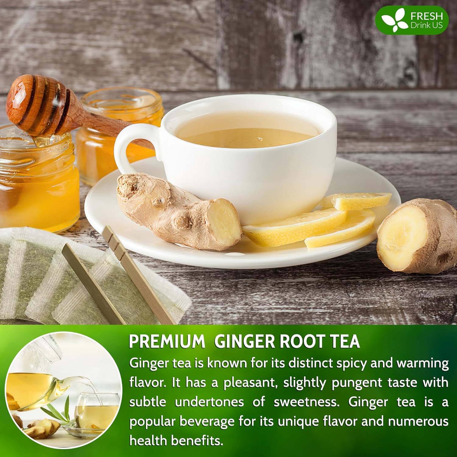 FreshDrinkUS, 120 Ginger Tea Bags, 100% Natural & Pure. Ginger Herbal Tea. No Sugar, No Caffeine, No Gluten, Vegan. - Image 9