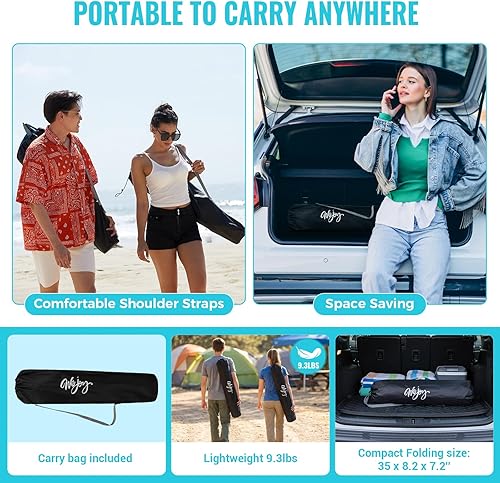 Miniatura 7 de #WEJOY Silla de camping reclinable 2 en 1 con reposapiés para adultos, silla plegable con respaldo ajustable, sillas de campamento ligeras, sillas