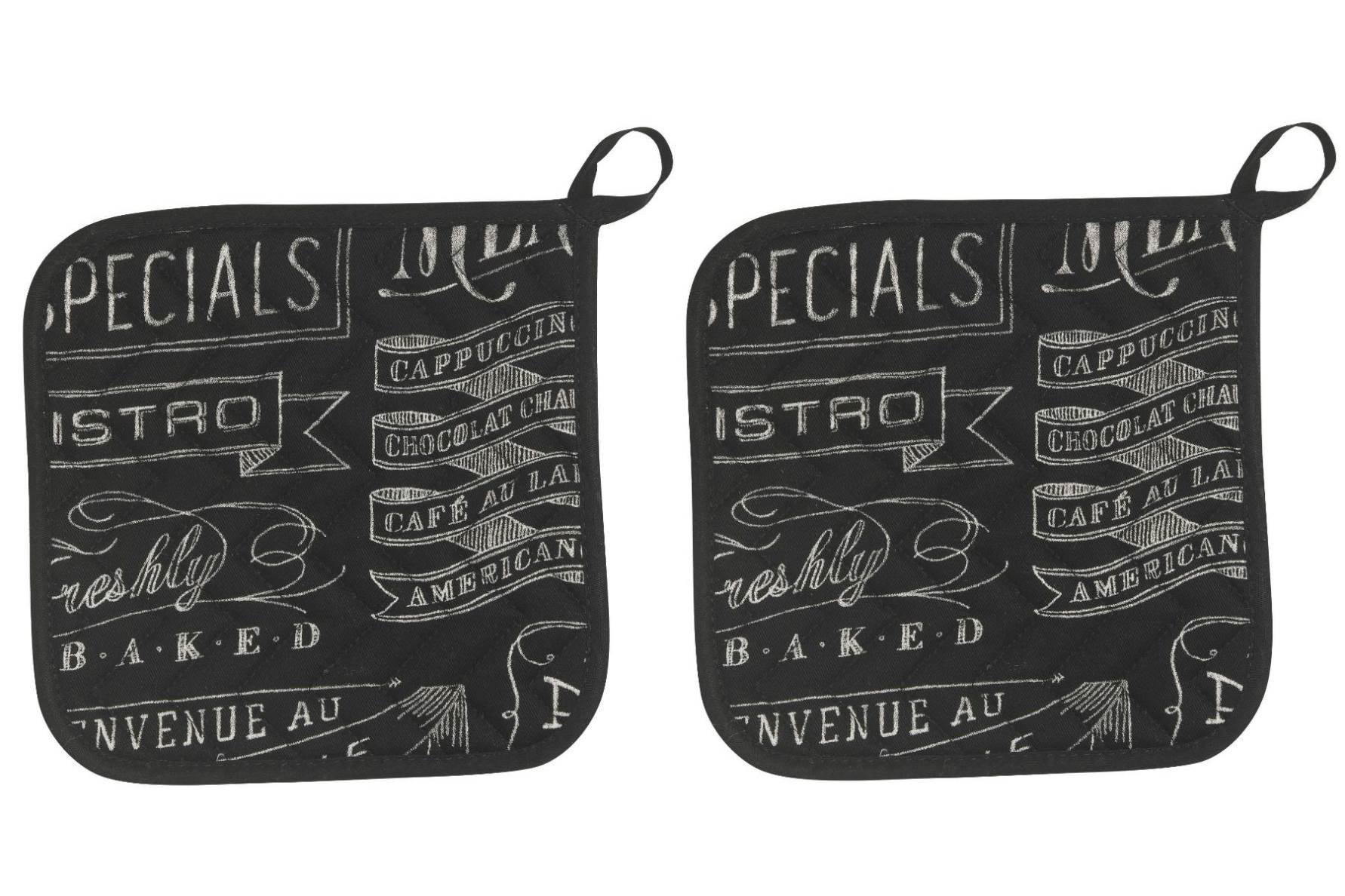 Now Designs Chalkboard Cotton Quilted Potholders 8 inch, Set of 2, 505842aa