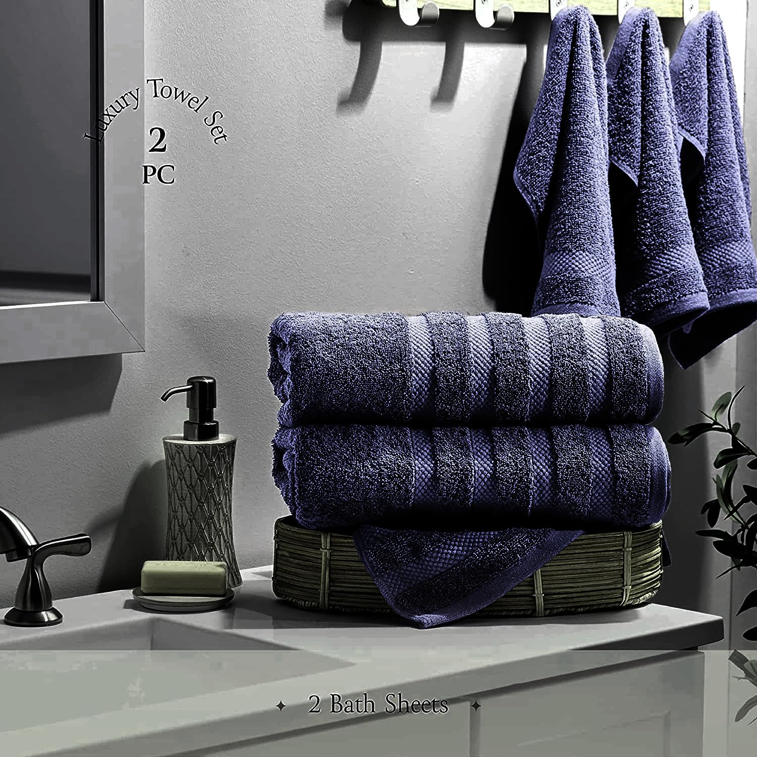 Pack of 2 Extra Large Bath Sheets (100 x 200 cm-600 GSM) Pure Egyptian Cotton Big Body Wrap Bath Sheet Towels for Bathroom,beach - Image 3