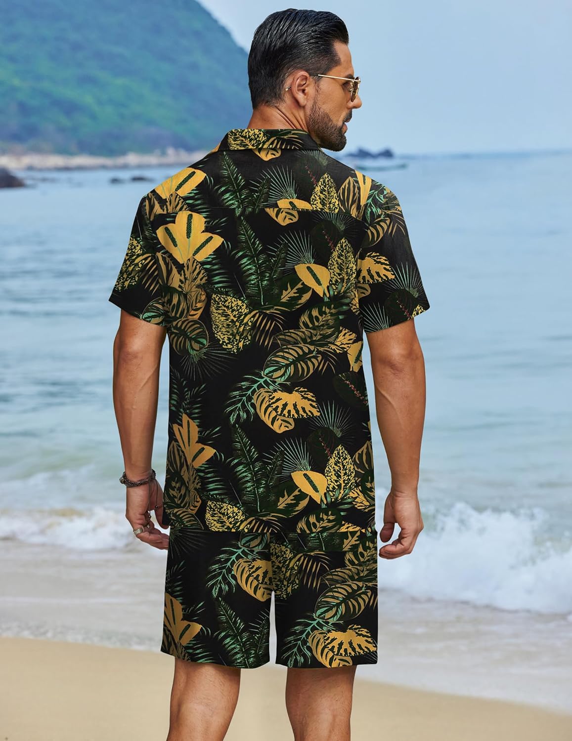COOFANDY Men's Hawaiian Matching Set Summer Beach 2 Piece Outfits Flower Button Down Shirts and Shorts Vacation Outfits - Image 3