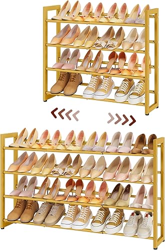 FAVOOSTY Zapatero expandible de 4 niveles, estante ajustable para zapatos, organizador de almacenamiento que ahorra espacio, estante de metal para
