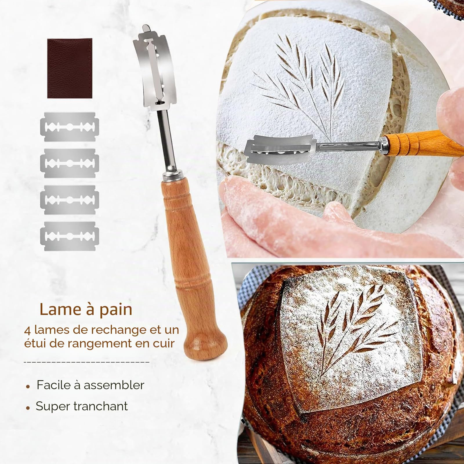 Banneton pour Pain-Silicone Banneton pour Pain au Lieu de Panier Osier,Corbeille Panier a Pain Sourdough Starter Kit avec Accessoire Patisserie,Paniere a Pain,Lame Boulanger et Fouet Danois