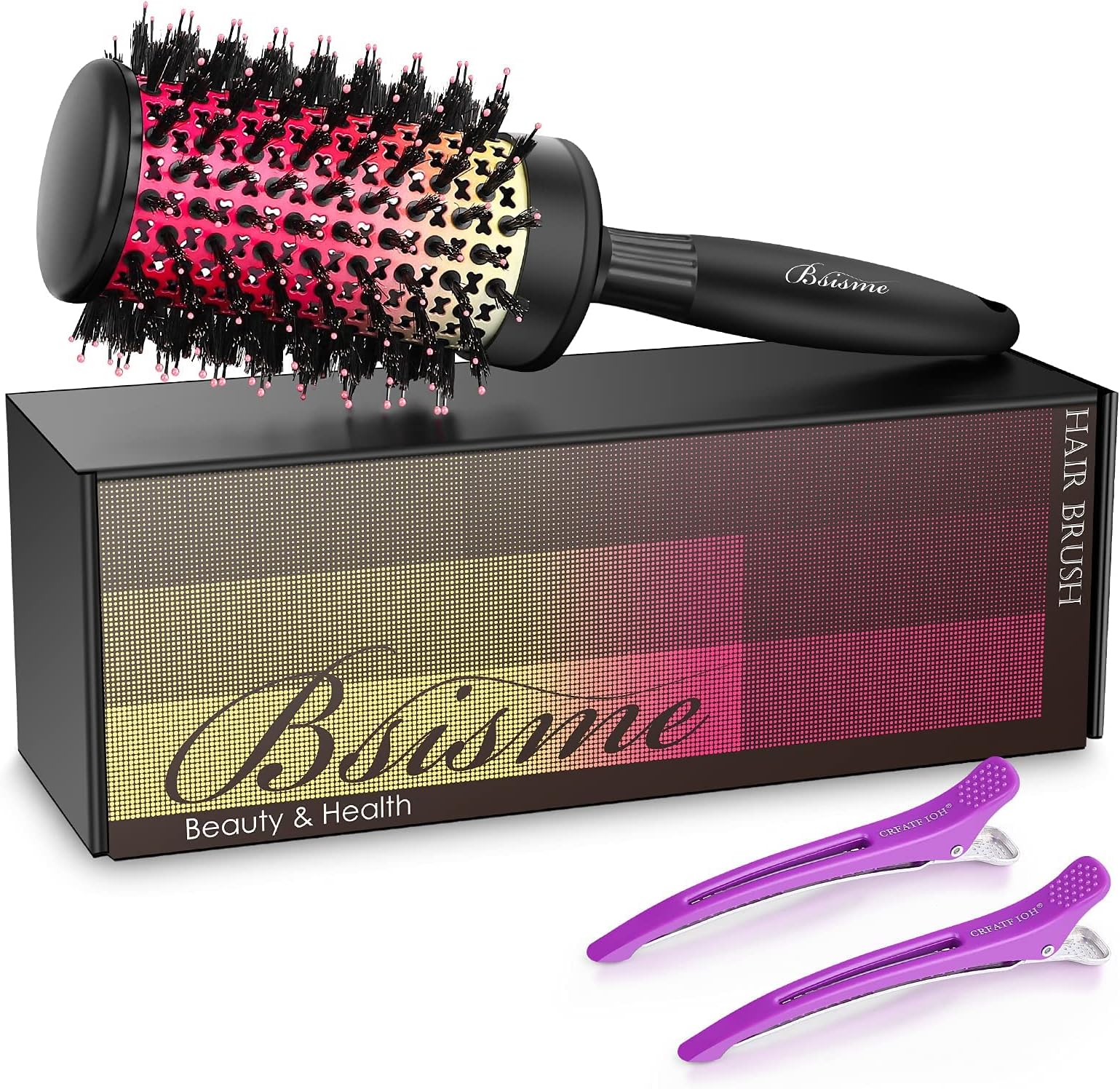 Round Brush for Women Men Blow Drying, Nano Technology Ceramic Ionic Hair Brush with Boar Bristles,Suitable for Short Long Thick Fine Wet Hair Styling,Curling,Straightening, Volume and Adding Shine