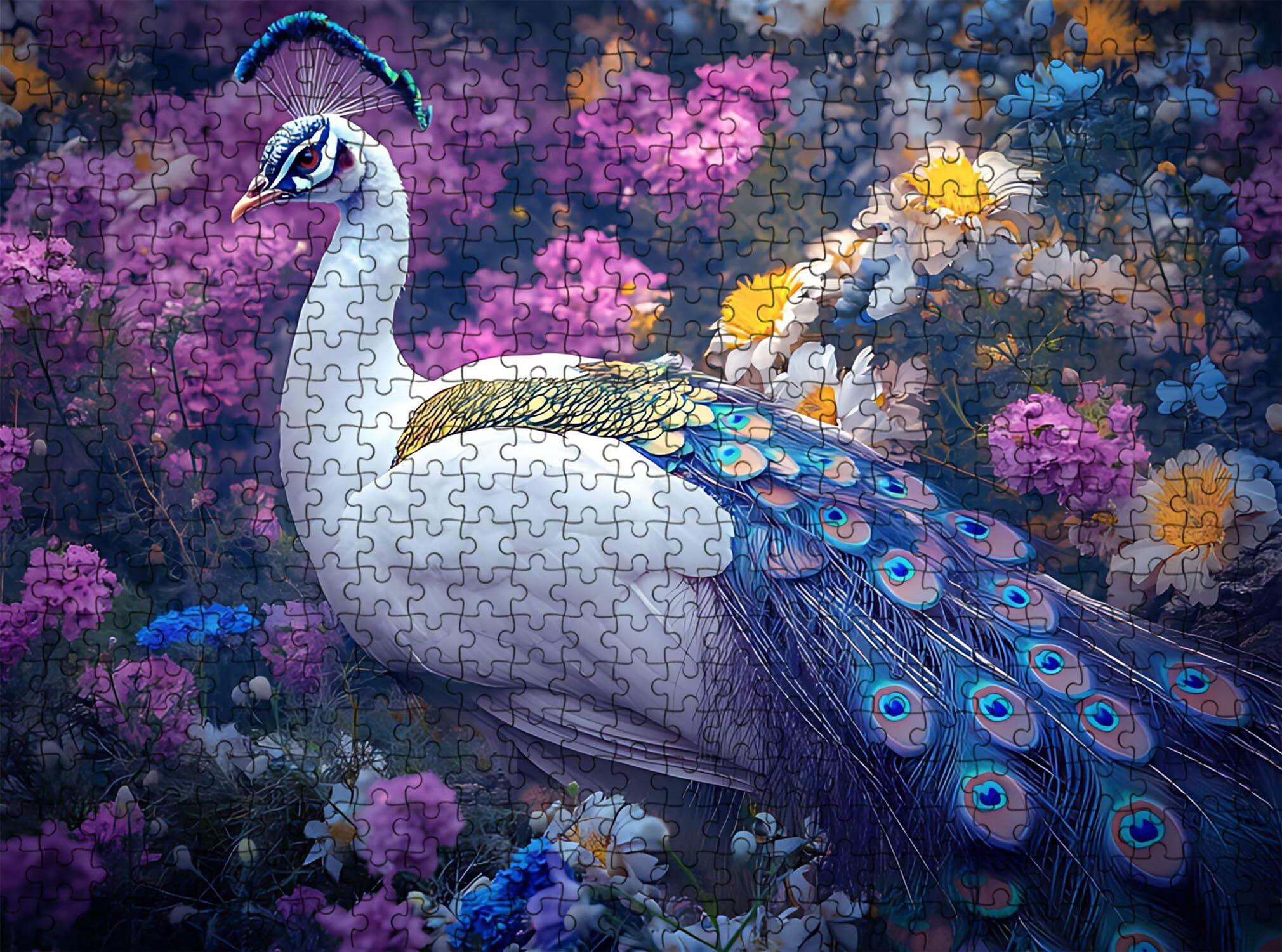 Pavo real flor-2 Puzzle de 1500 Piezas, Juego de Mesa Familiar de Madera - Rompecabezas Adultos para Toda La Familia,Rompecabezas Educativo DIY y Antiestrés - Con mapa de referencia, 87 x 57 cm f0-576