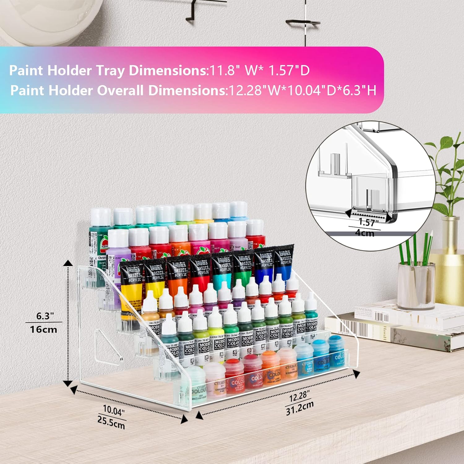 6-Layer Acrylic Organizer with Brush Holder, Easy Assembly Storage Rack for Craft, Hobby & Miniature Models, Light Can Holder, Gray