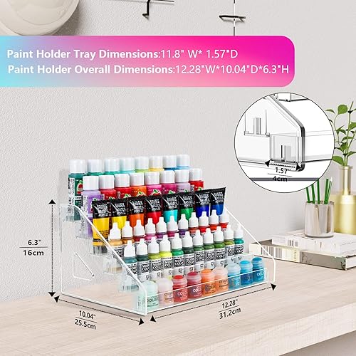 Miniatura 7 de ARFETIGO Organizador de pintura acrílica de 6 capas y soporte para pinceles de pintura, diseño a presión, fácil montaje, estante protector de