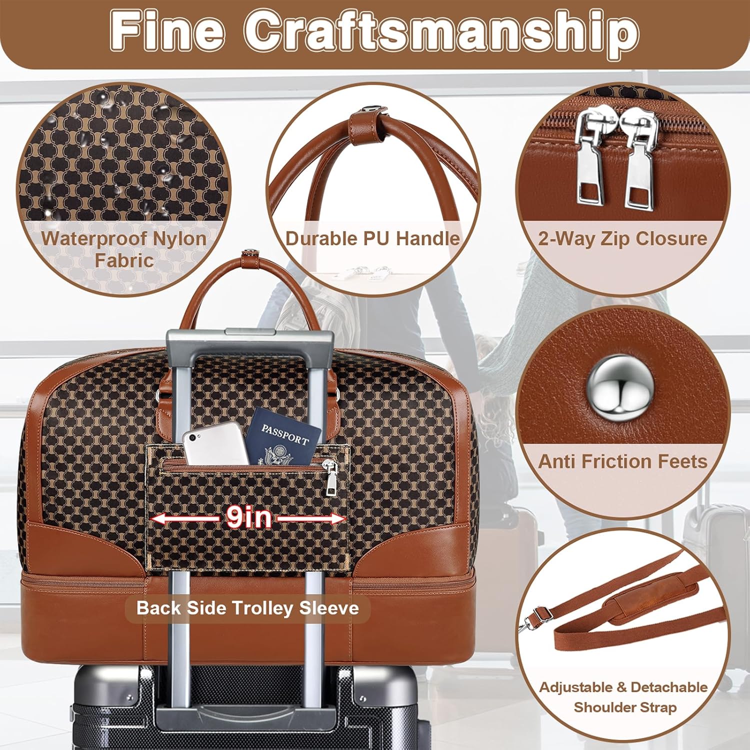 Weekender Bag for Women, Travel Duffel Bag Carry On Overnight Bag with Shoe Compartment Large Nylon Travel Weekend Tote Bag - Image 6