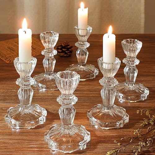 Miniatura 2 de Juego de 6 candelabros de cristal transparente de 4.33 pulgadas de alto para decoración de portavelas de cristal para decoración de bodas