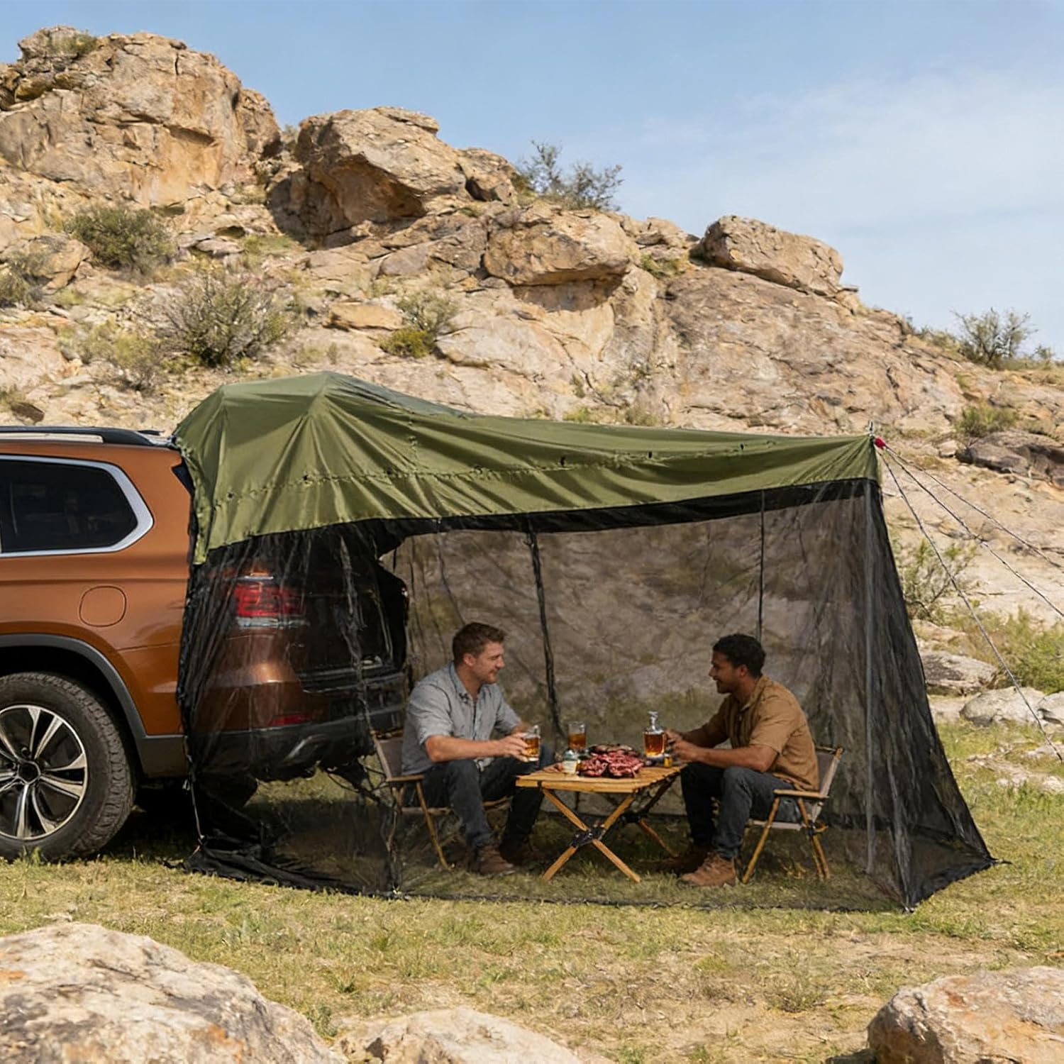 SUV Tent - Waterproof Anti UV Tailgate Shelter, 126x78x76.7 Inch Portable Vehicle Awning with Sturdy Windproof Frame Support, Rear Hatch Extension Coverage, Ideal for Truck Hiking Travel Camping