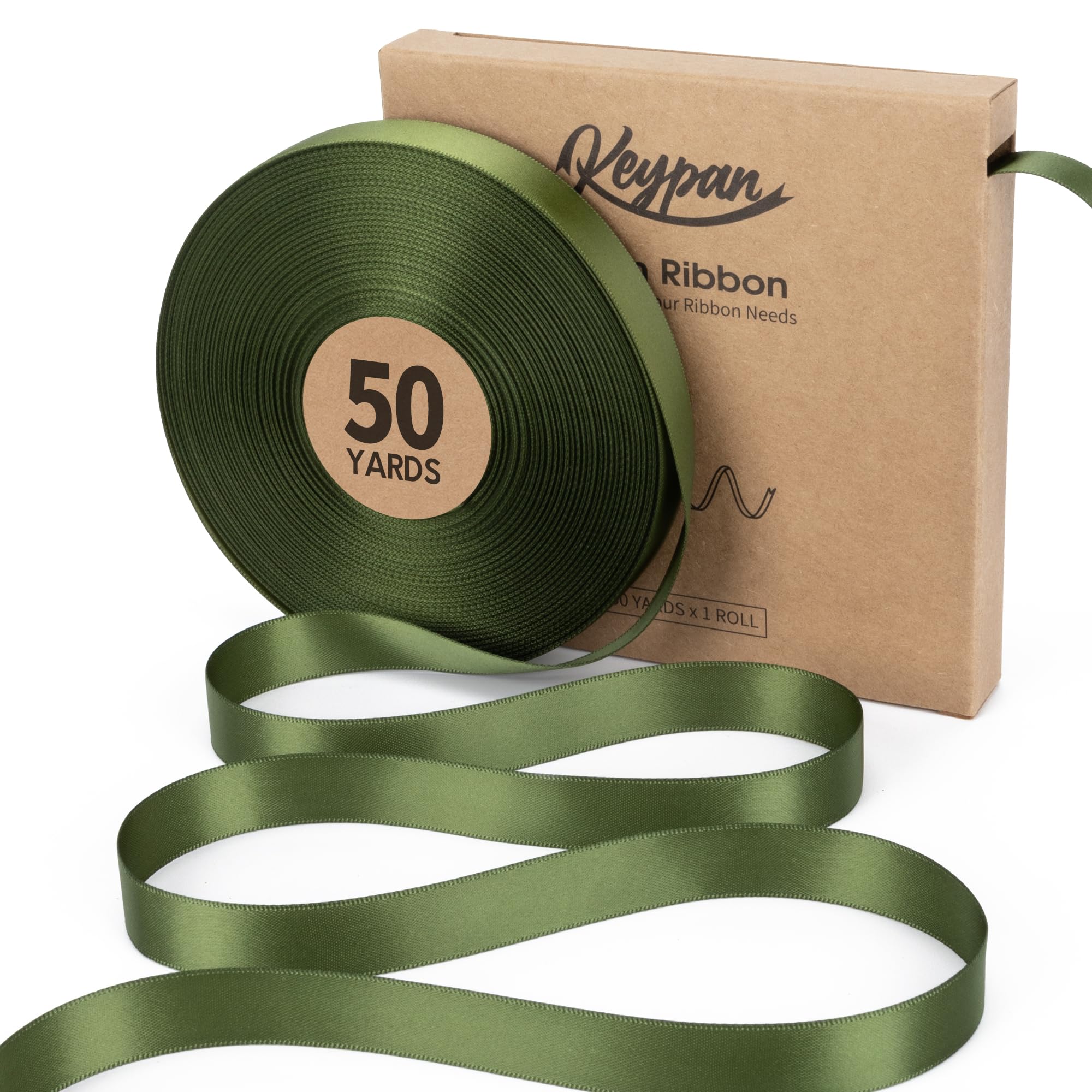 Keypan Green Satin Ribbon 16MM x45.72M Double-Faced for Gift Wrapping Crafts Flower Bouquet Invitations Hair Holiday Decorating