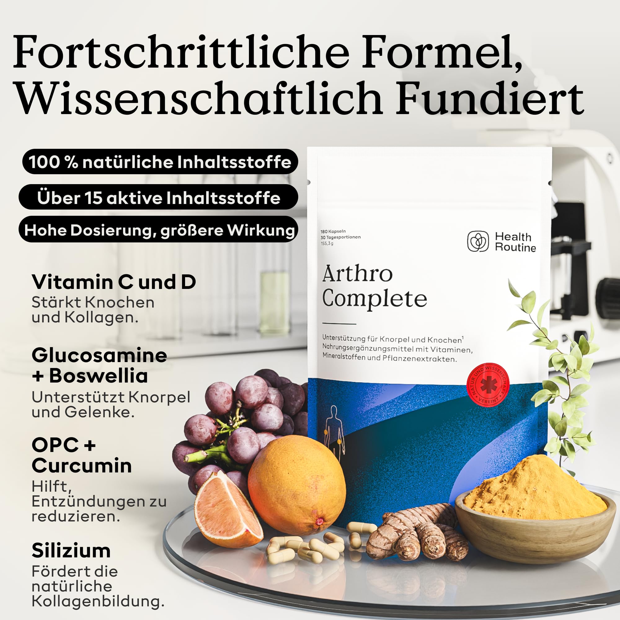 Health Routine Arthro Complete – Glucosamin Chondroitin Hochdosiert – 1er Pack – MSM, Kollagen, Hyaluronsäure, Curcumin & Boswellia – Gelenkkapseln für Knorpelaufbau, Gelenke, Knochen & Beweglichkeit