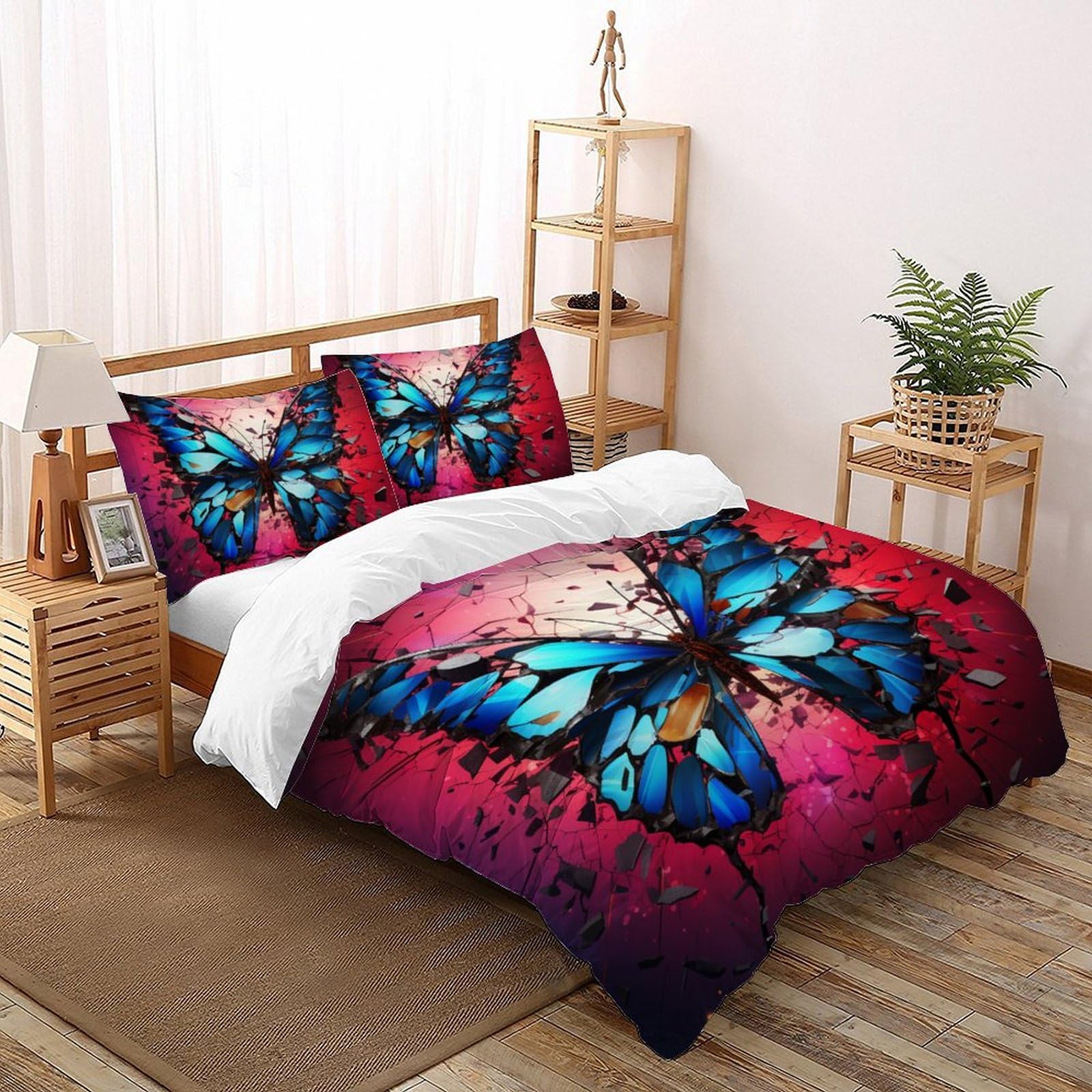 Parure de lit papillon microfibre 260x220 cm avec housse de couette et taies