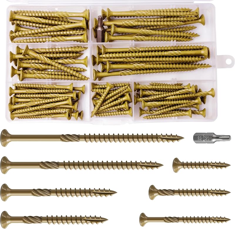 Wensilon Deck Screws kit #8#10 Exterior Wood Screws kit, Rust Resistant epoxy Coated, Bronze, T25 Star Bit