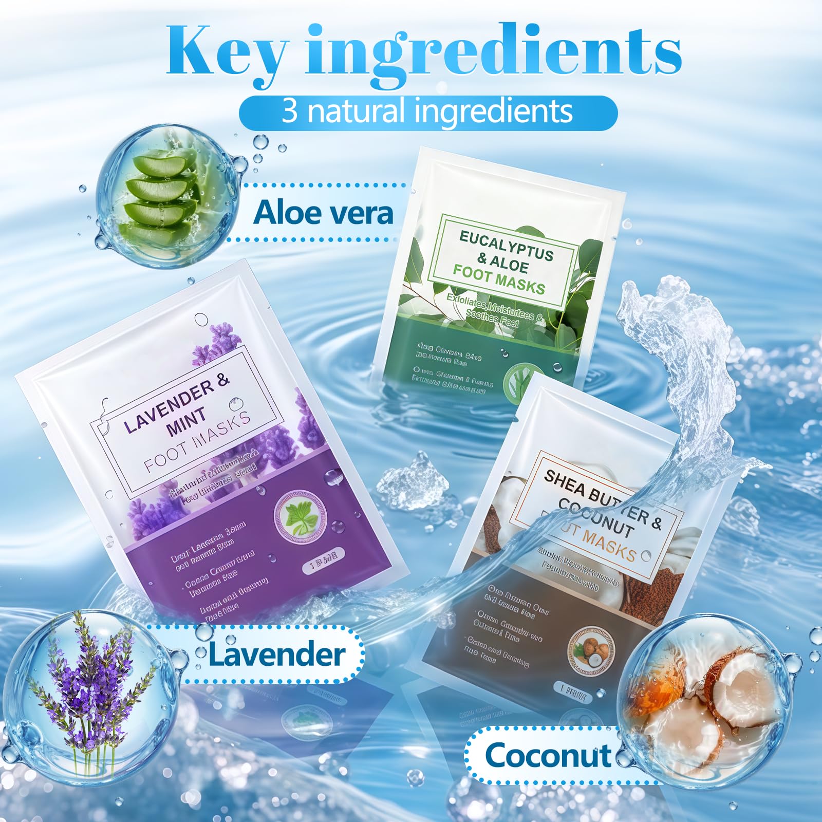 3 Paires Masque Pieds Nourrissant, Beauté des Pieds, Chaussettes Hydratantes, Relaxant et Hydratant, Masque Foot Pour Très Secs et Abîmés (Lavande, Noix De Coco, Aloès)