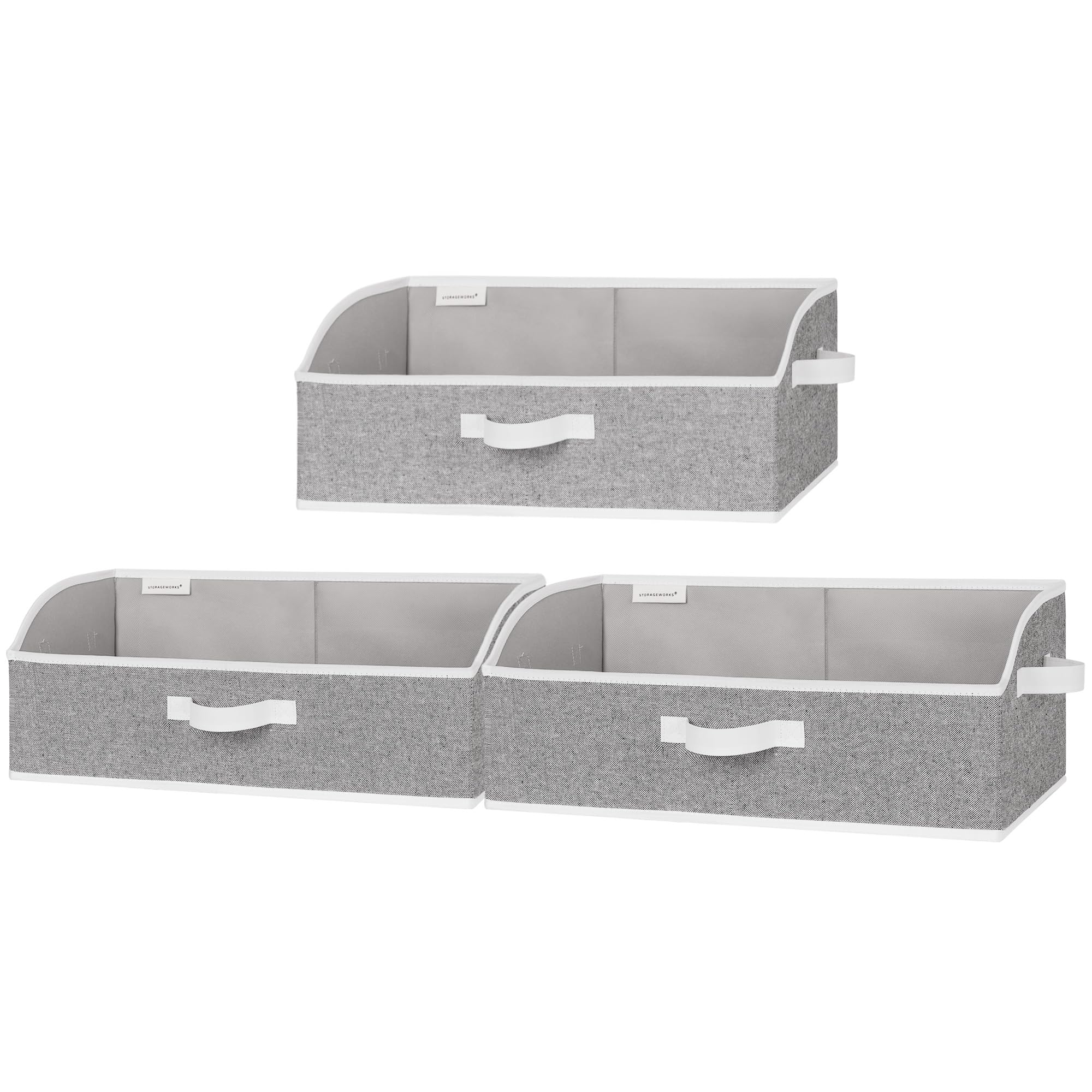 StorageWorks Closet Storage Bins, Trapezoid Organizer Box for Shelves, Fabric Clothes Bin, Foldable Organizing Baskets with Handles, Large, Gray, 3-Pack