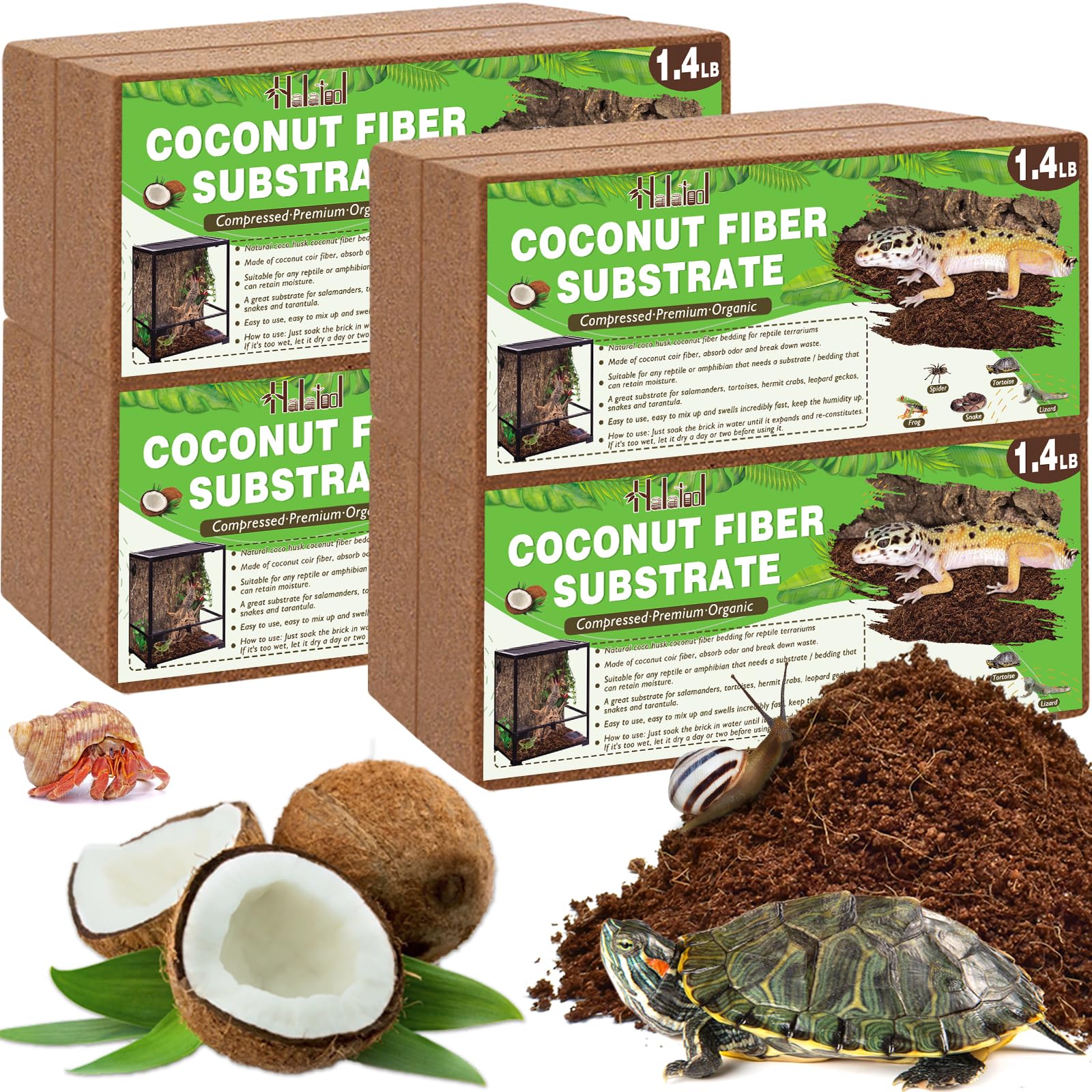 Halatool 8 Pack Compressed Coconut Fiber Substrate for Reptile, 100% Organic Premium Coconut Husk Substrate Terrarium Bedding for Tortoises Beard