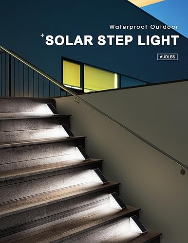 Miniatura 6 de AUDLES Luces solares LED impermeables para escalones al aire libre, luces solares para terraza, decoración al aire libre, luces solares IP67 para