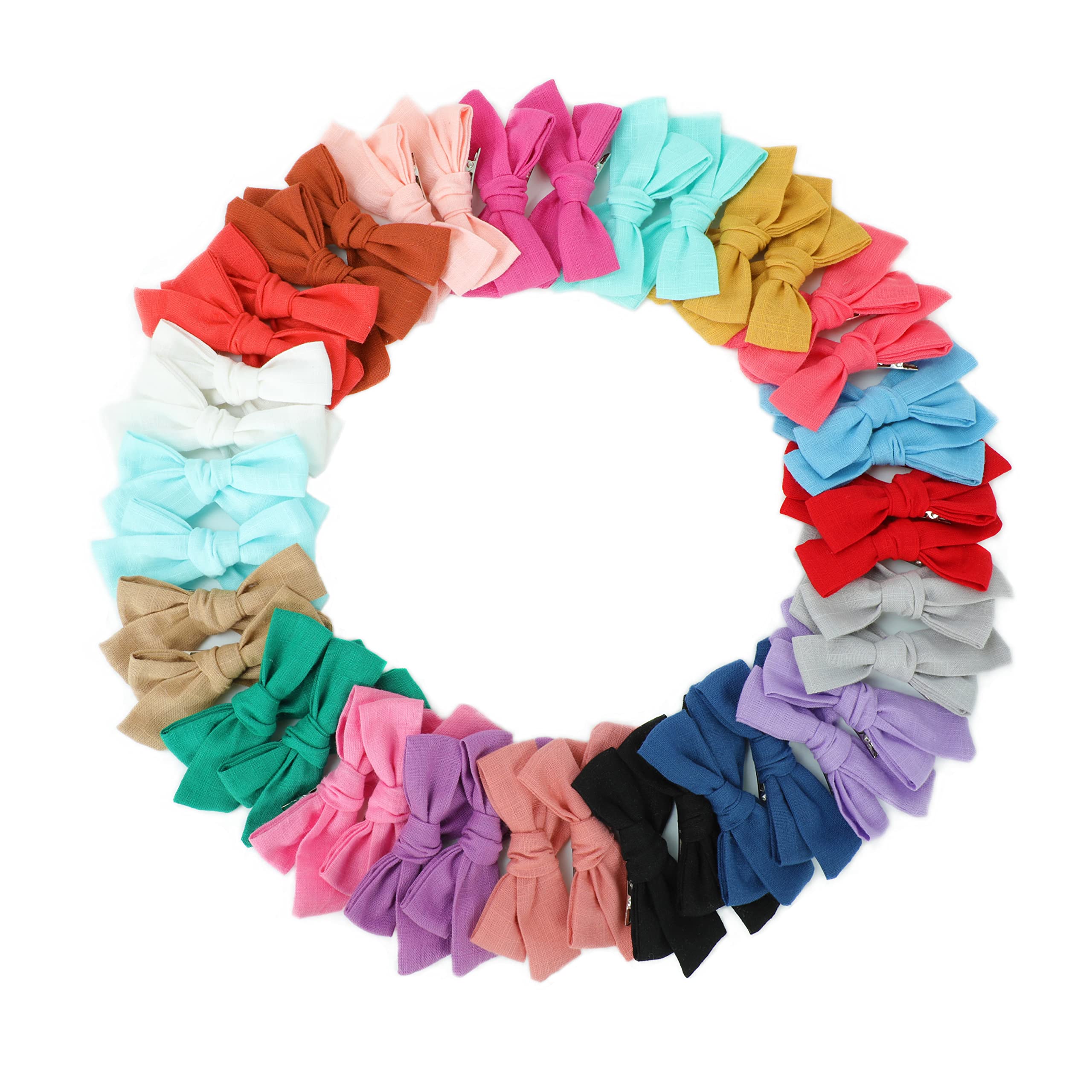 40PCS Linen Hair Bows and Accessories - Baby Girl Pigtail Clips, Neutral Fabric Bows for Little Girls