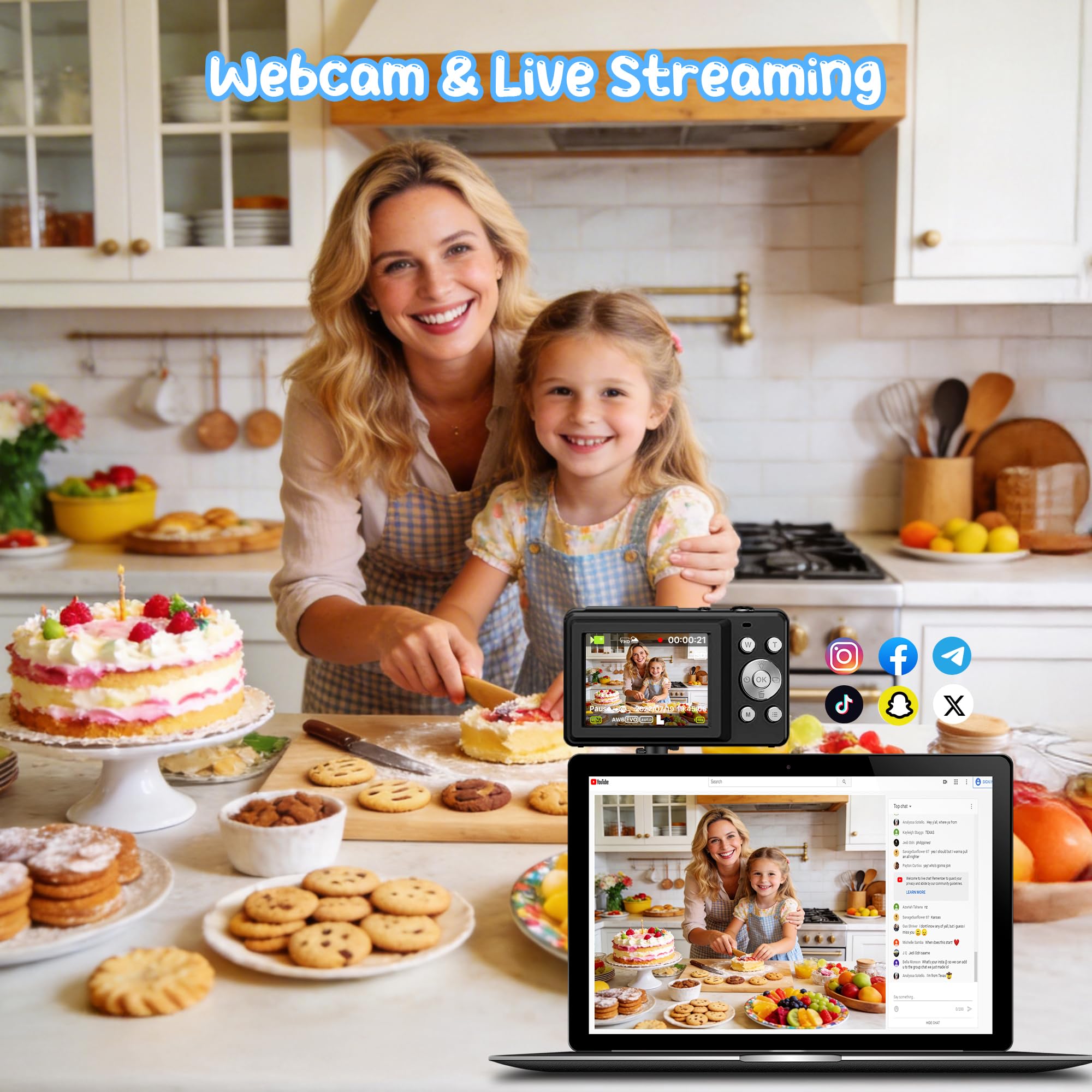 Appareil Photo Numérique 1080P 44MP Caméra Vlogging pour Enfants Ados, FHD Compact Portable avec Écran 2,4" Zoom 16X, Mini Caméra Anti-secousse pour Débutants Étudiants-Noir
