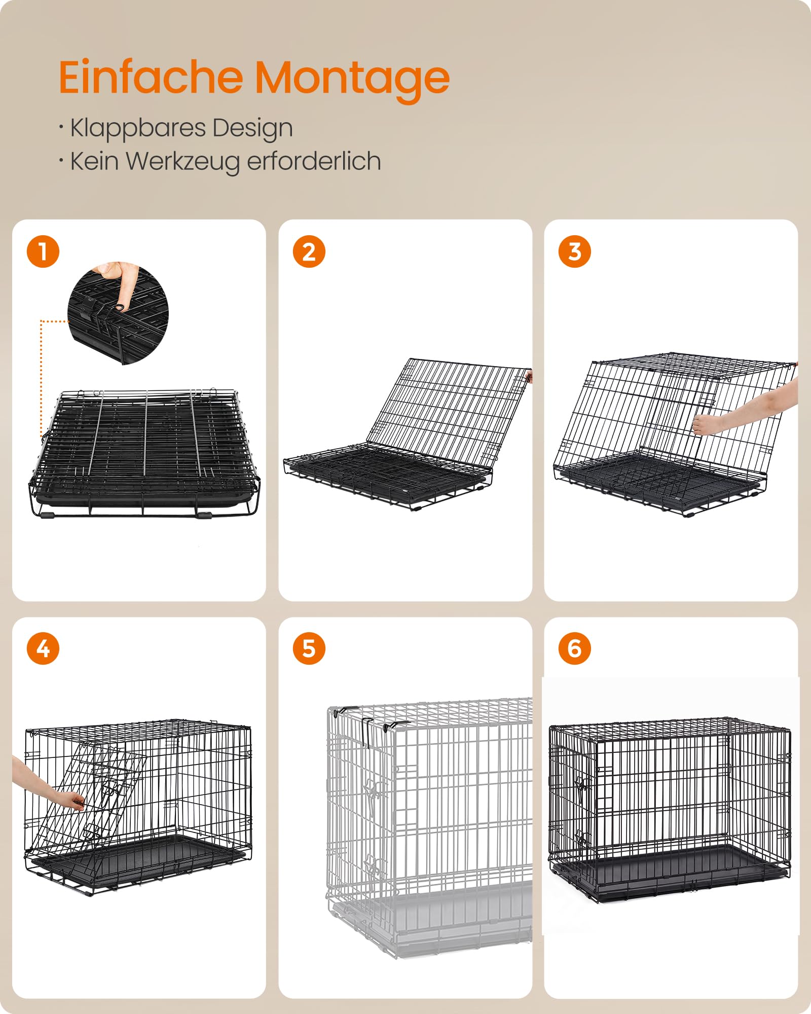 Feandrea Hundebox XXL Faltbar, Metall Hundekäfig, 122,5 x 74 x 80 cm